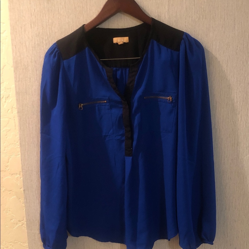 Takara Cobalt Blue Blouse with Black Shoulder Detail